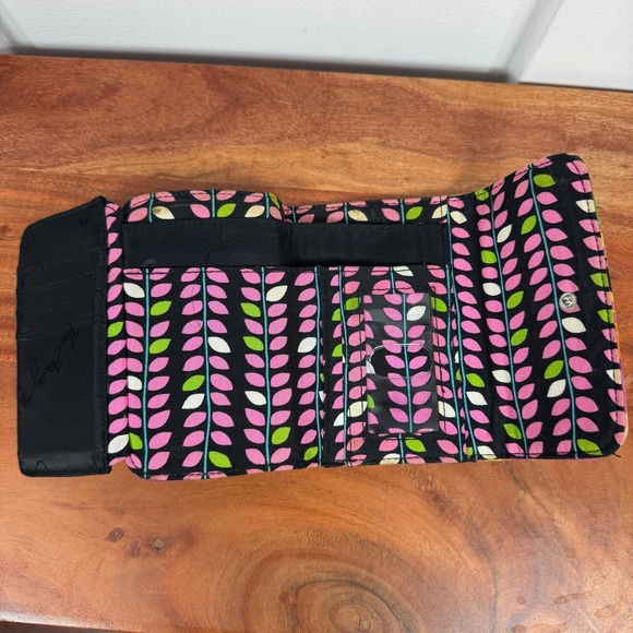 Vera Bradley Wallet Tri Fold Floral Pattern Pink Purple Yellow Black - Picture 3 of 5